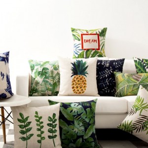 Almohadas decorativas Estilo nórdico Pastoral Simple planta verde cojín de lino de algodón para sofá casa decoración capa almofadas ali-77785937